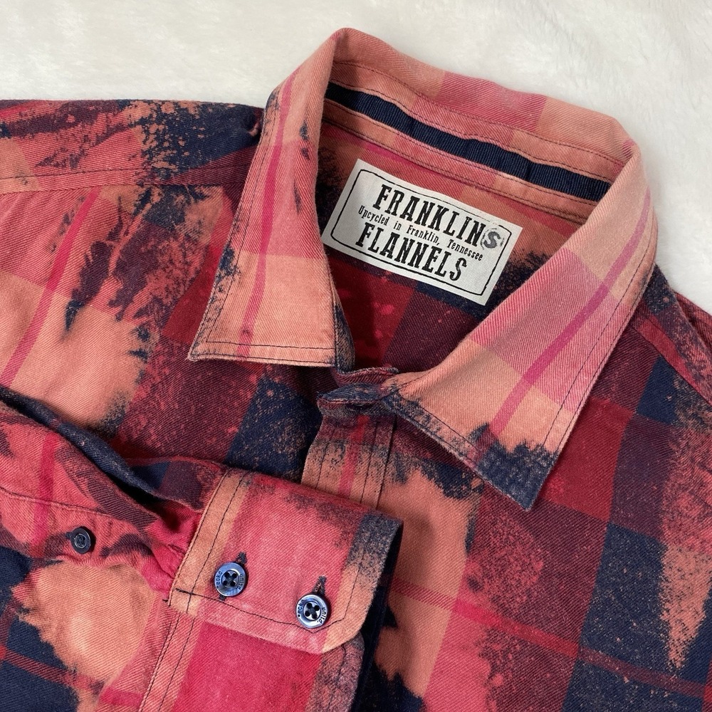 Franklin Flannels Bleach Dye Plaid Shirt Upcycled Mens Small Pink